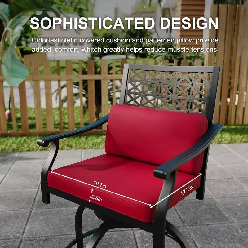 Ensemble de 4 tabourets de bar pivotants Acekool – Chaises de patio d'extérieur hauteur comptoir avec coussins, rouge