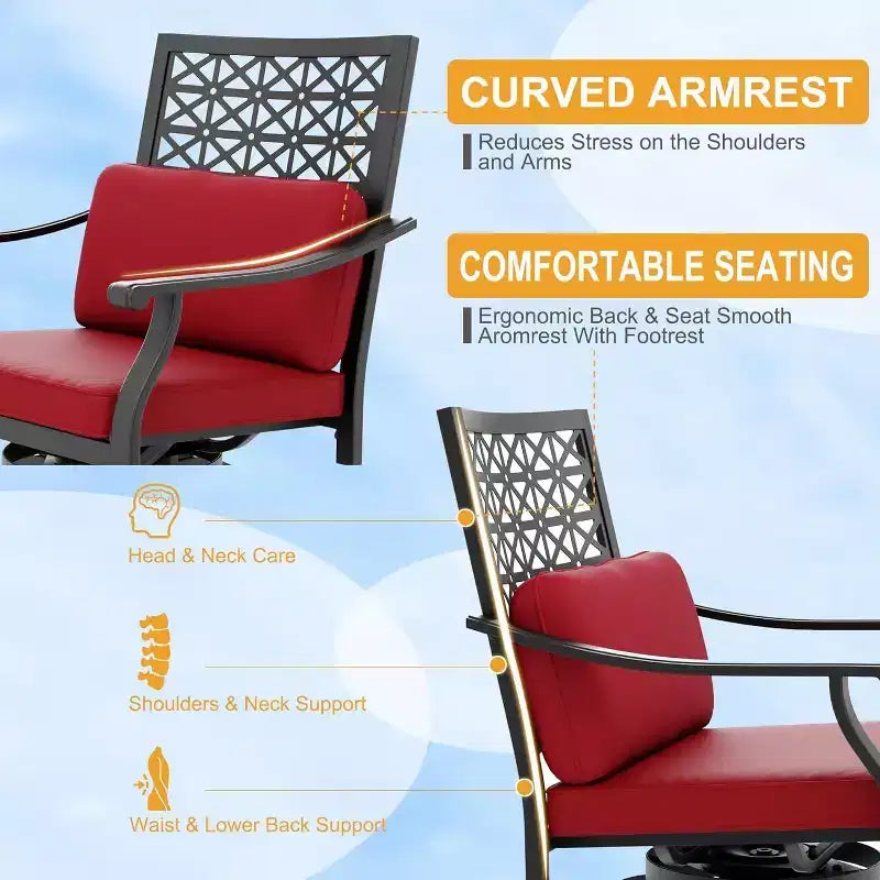 Ensemble de 4 tabourets de bar pivotants Acekool – Chaises de patio d'extérieur hauteur comptoir avec coussins, rouge