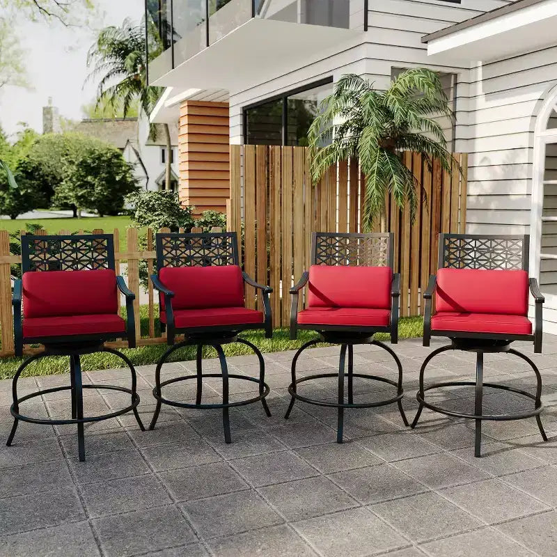 Ensemble de 4 tabourets de bar pivotants Acekool – Chaises de patio d'extérieur hauteur comptoir avec coussins, rouge