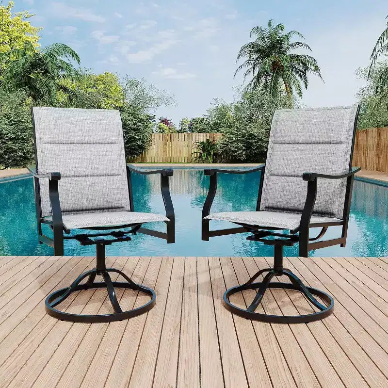 Acekool 2-Piece Outdoor Swivel Dining Chairs Set with Breathable Textilene Back, Patio Rocker Chairs for Poolside, Garden