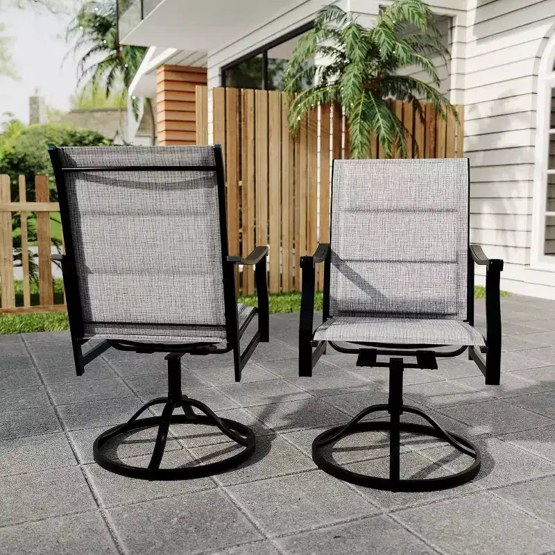 Acekool Lot de 2 chaises de salle à manger pivotantes d'extérieur avec dossier en textilène respirant, fauteuils à bascule de patio pour piscine, jardin