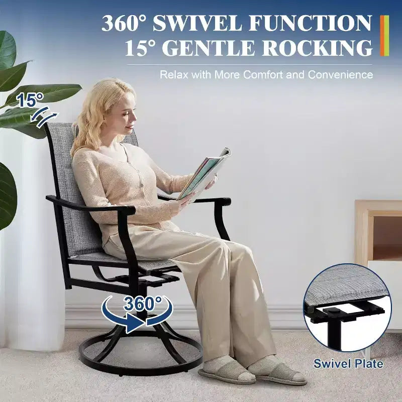 Acekool Lot de 2 chaises de salle à manger pivotantes d'extérieur avec dossier en textilène respirant, fauteuils à bascule de patio pour piscine, jardin