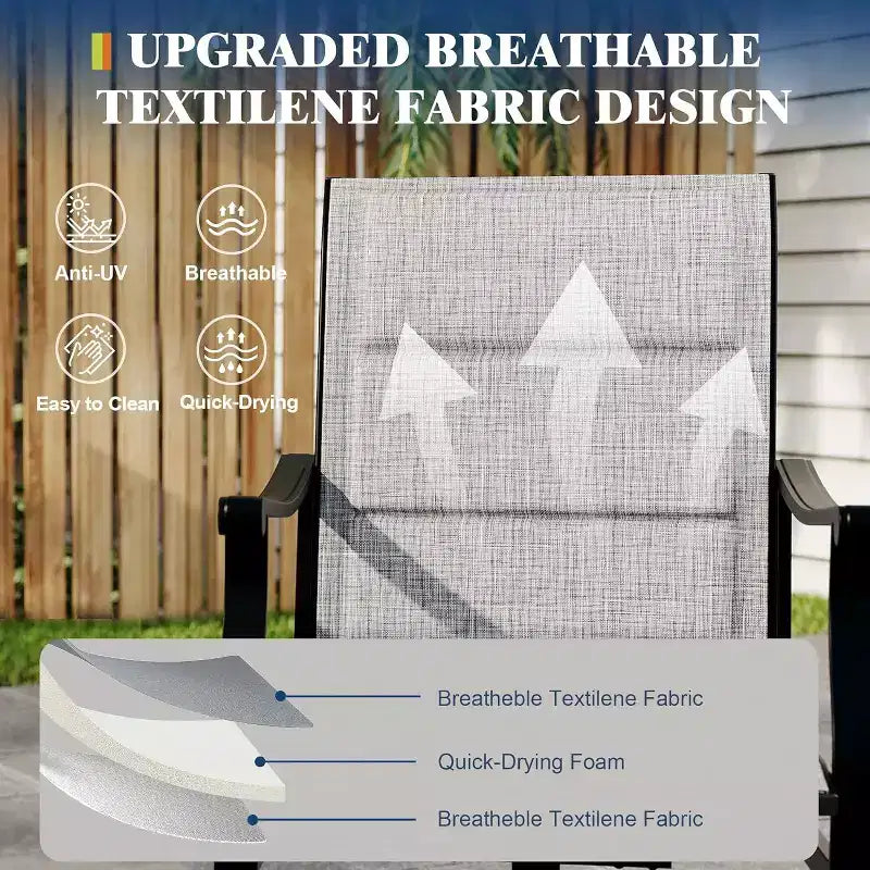 Acekool Lot de 2 chaises de salle à manger pivotantes d'extérieur avec dossier en textilène respirant, fauteuils à bascule de patio pour piscine, jardin
