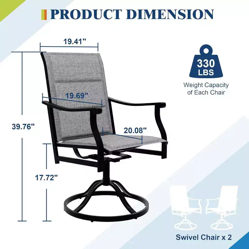 Acekool Lot de 2 chaises de salle à manger pivotantes d'extérieur avec dossier en textilène respirant, fauteuils à bascule de patio pour piscine, jardin
