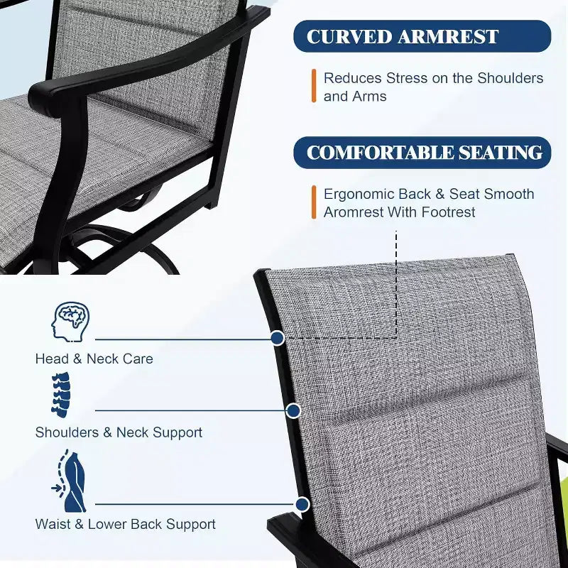 Acekool Lot de 2 chaises de salle à manger pivotantes d'extérieur avec dossier en textilène respirant, fauteuils à bascule de patio pour piscine, jardin