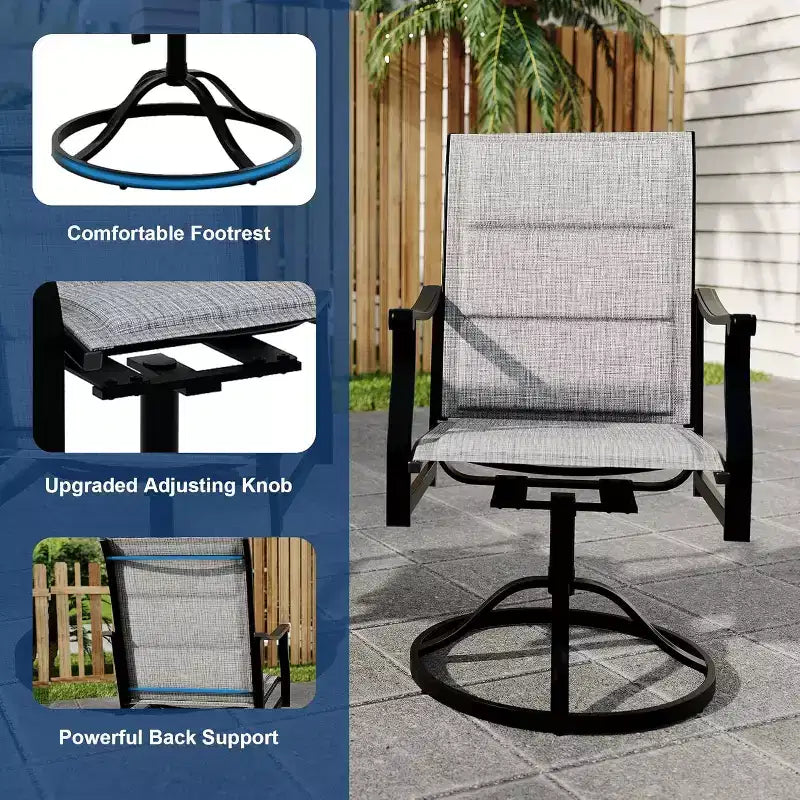 Acekool Lot de 2 chaises de salle à manger pivotantes d'extérieur avec dossier en textilène respirant, fauteuils à bascule de patio pour piscine, jardin