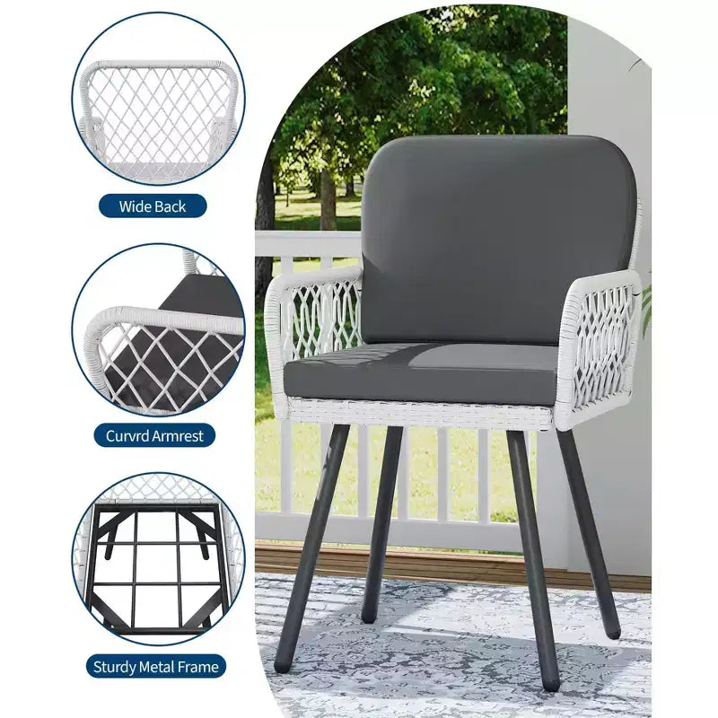 Chaises de salle à manger de patio TROPOW avec rotin de 5 mm et coussins, ensemble de 4 chaises d'extérieur, chaises en osier empilables avec cadre en métal pour le jardin