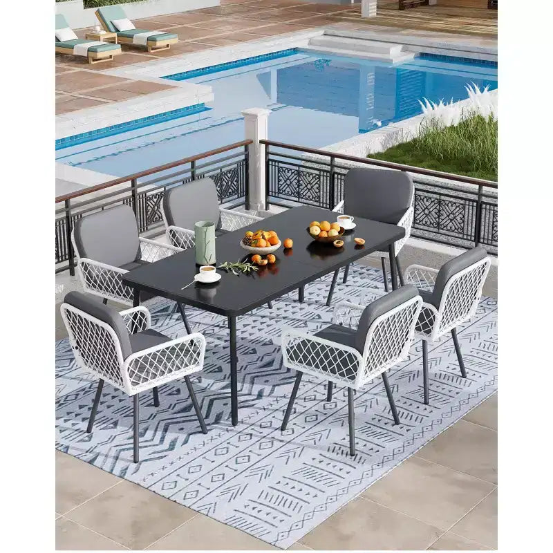Chaises de salle à manger de patio TROPOW avec rotin de 5 mm et coussins, ensemble de 4 chaises d'extérieur, chaises en osier empilables avec cadre en métal pour le jardin