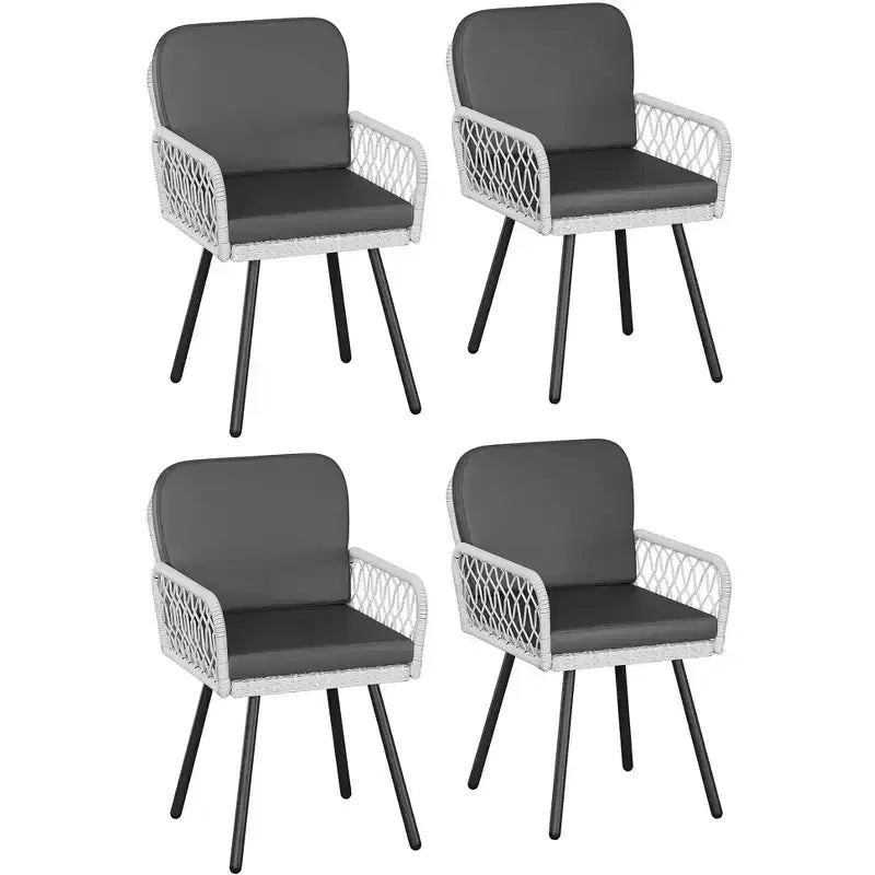 Chaises de salle à manger de patio TROPOW avec rotin de 5 mm et coussins, ensemble de 4 chaises d'extérieur, chaises en osier empilables avec cadre en métal pour le jardin