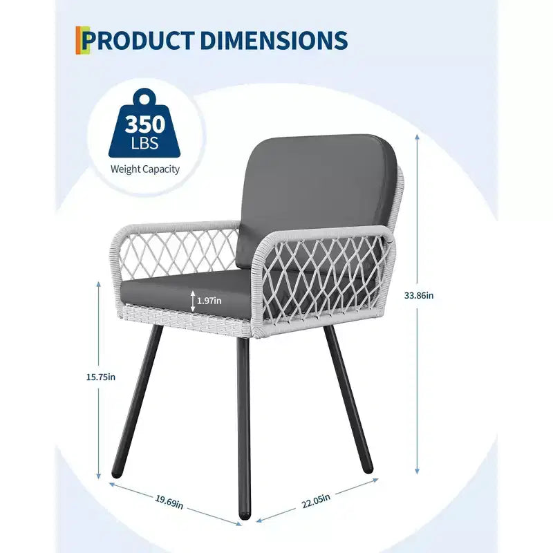 Chaises de salle à manger de patio TROPOW avec rotin de 5 mm et coussins, ensemble de 4 chaises d'extérieur, chaises en osier empilables avec cadre en métal pour le jardin