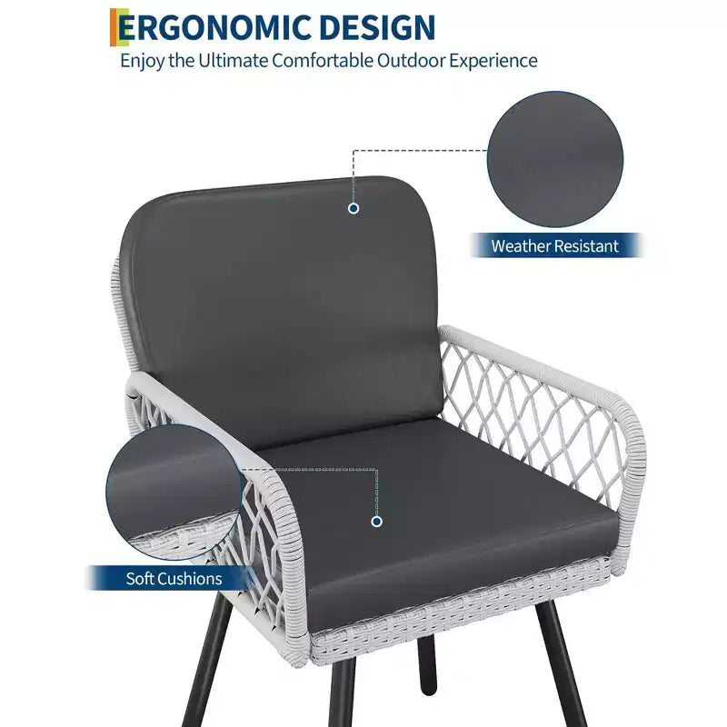 Chaises de salle à manger de patio TROPOW avec rotin de 5 mm et coussins, ensemble de 4 chaises d'extérieur, chaises en osier empilables avec cadre en métal pour le jardin