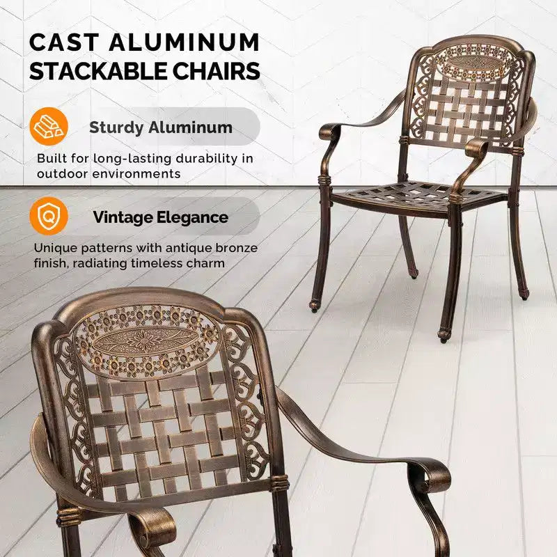 Karl Home | Fauteuil de salle à manger empilable extérieur en bronze et aluminium (lot de 2)