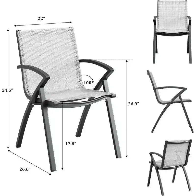 Acekool Ensemble de salle à manger de patio en aluminium 7 pièces - Table d'extérieur avec 6 chaises empilables, trou pour parasol, noir