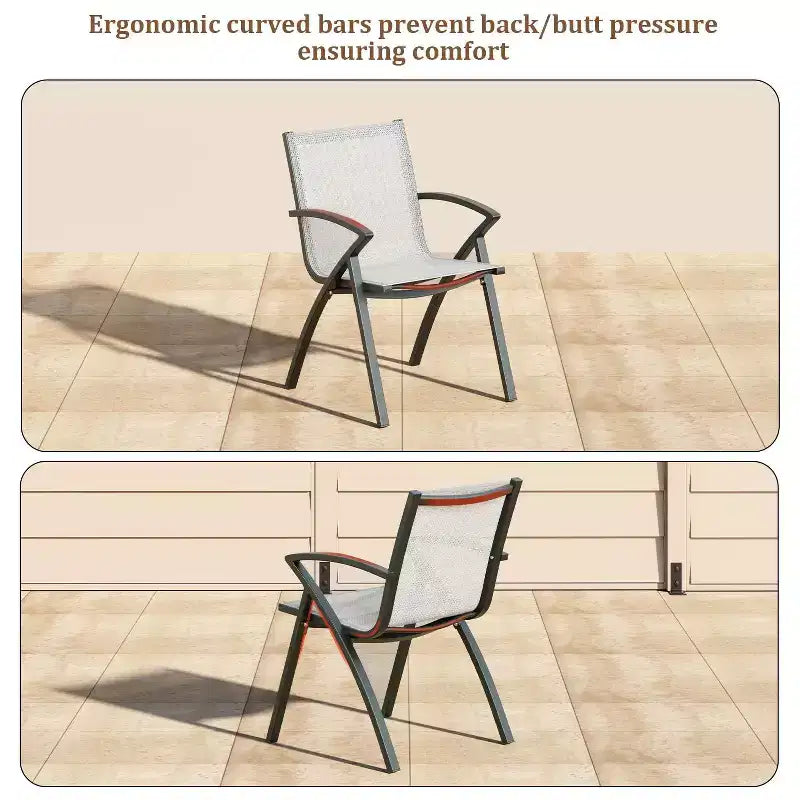 Acekool Ensemble de salle à manger de patio en aluminium 7 pièces - Table d'extérieur avec 6 chaises empilables, trou pour parasol, noir