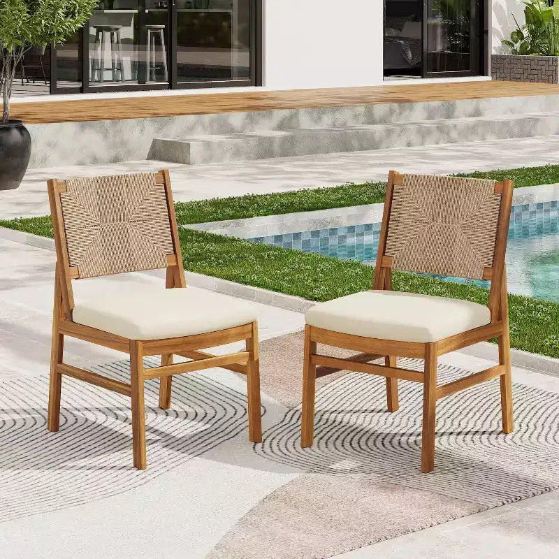 Christopher Knight Home Darcy Patio Rustic Acacia Wood Dining Chair with Wicker Woven Backrest and Cushion