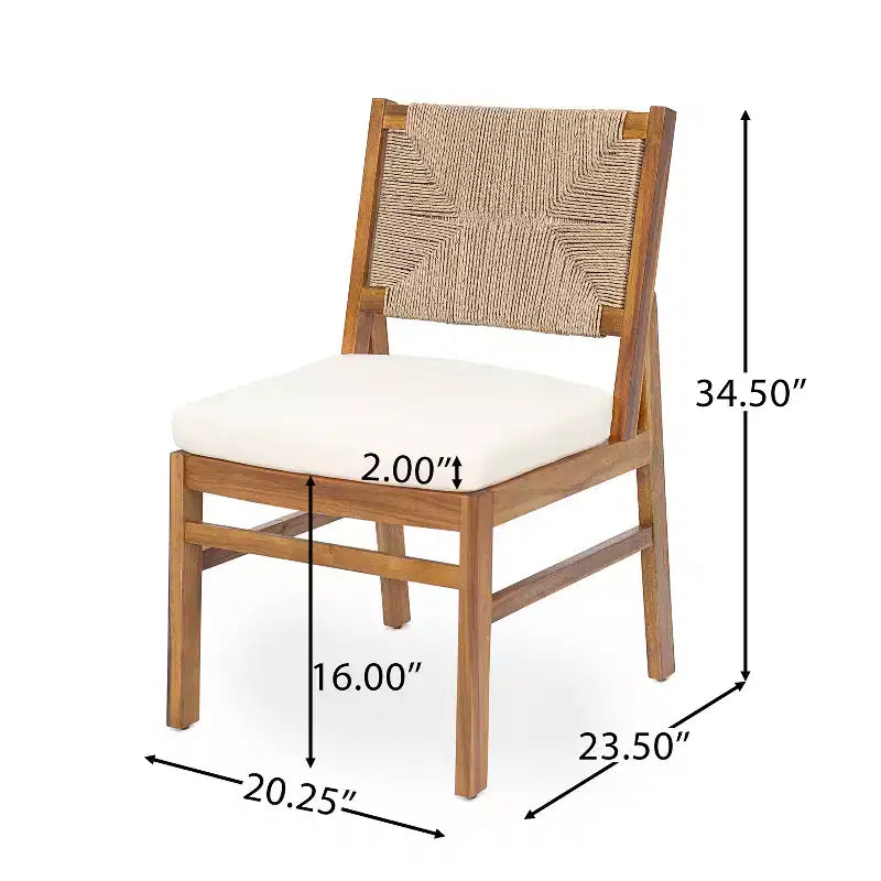 Christopher Knight Home Darcy - Chaise de salle à manger d'extérieur rustique en bois d'acacia avec dossier en osier tressé et coussin