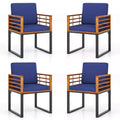 Costway Acacia Wood Outdoor Dining Chairs Set of 4 with Soft Cushions & Metal Frame