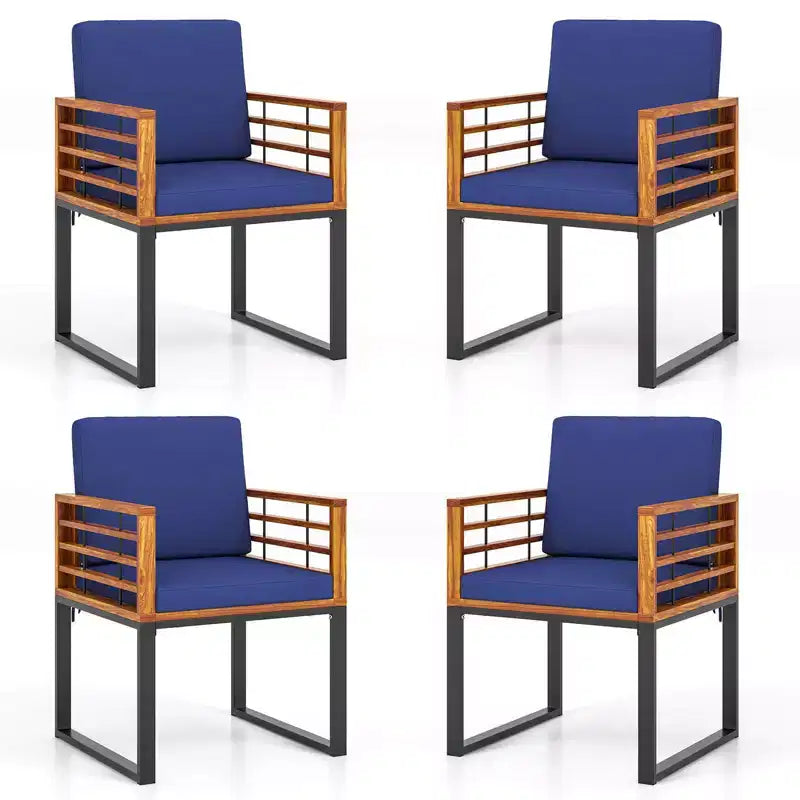 Costway Acacia Wood Outdoor Dining Chairs Set of 4 with Soft Cushions & Metal Frame
