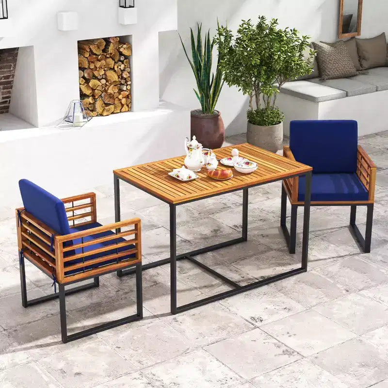 Costway Lot de 4 chaises de salle à manger d'extérieur en bois d'acacia avec coussins souples et cadre en métal