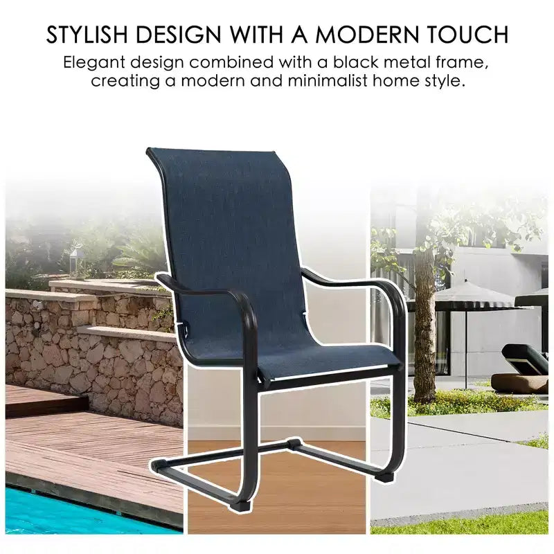 Kozyard Lot de 2 chaises de patio C-Spring Chaises de salle à manger d'extérieur à dossier haut avec tissu textilène respirant et cadre en métal durable