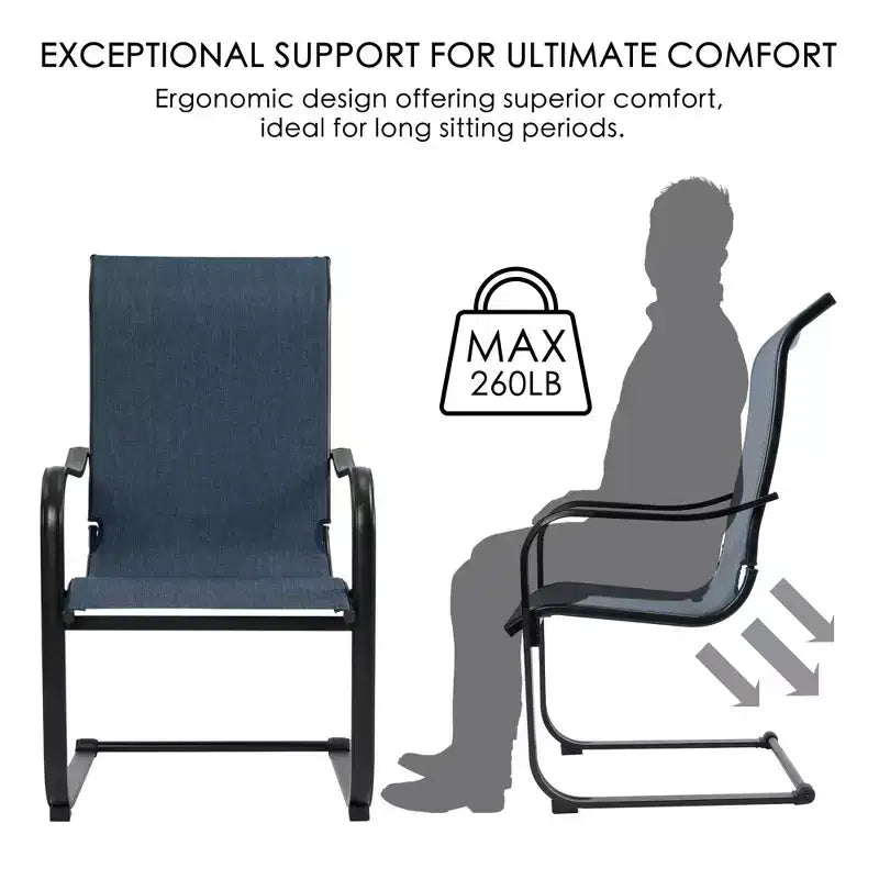 Kozyard Lot de 2 chaises de patio C-Spring Chaises de salle à manger d'extérieur à dossier haut avec tissu textilène respirant et cadre en métal durable