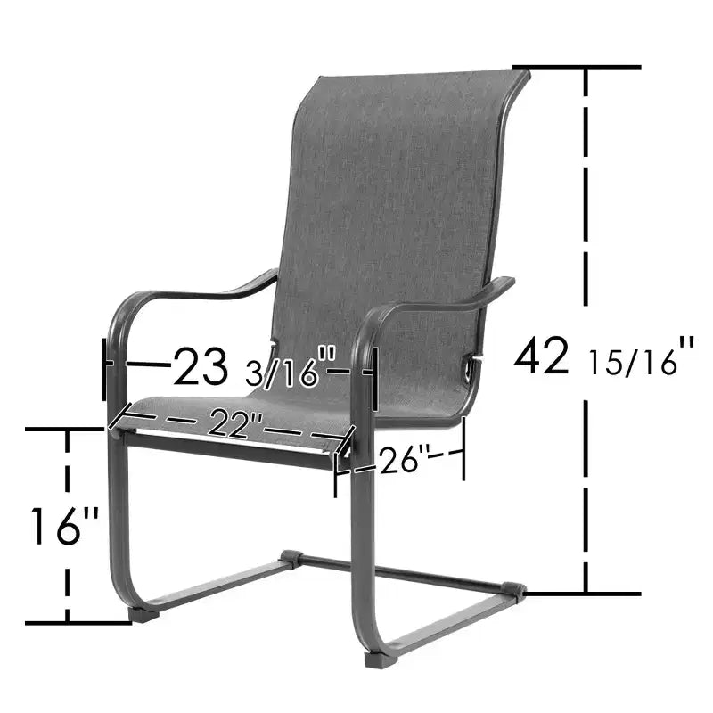 Kozyard Lot de 2 chaises de patio C-Spring Chaises de salle à manger d'extérieur à dossier haut avec tissu textilène respirant et cadre en métal durable