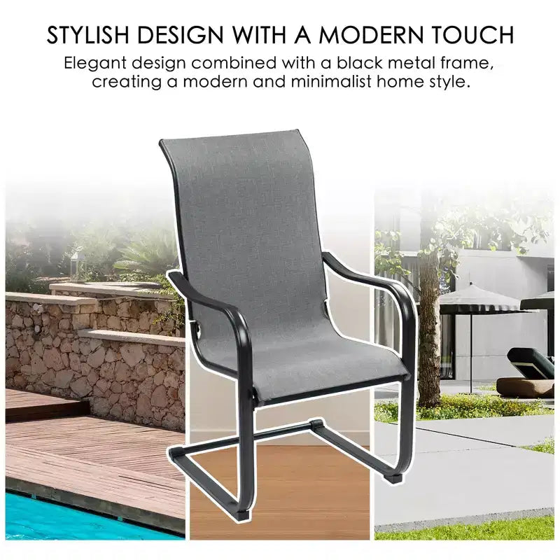 Kozyard Lot de 2 chaises de patio C-Spring Chaises de salle à manger d'extérieur à dossier haut avec tissu textilène respirant et cadre en métal durable
