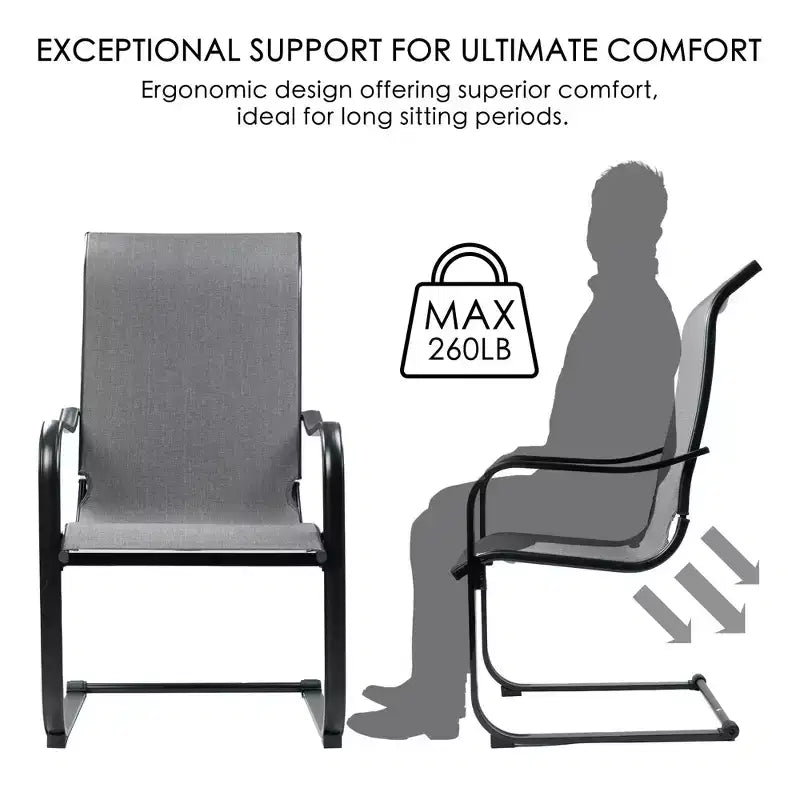 Kozyard Lot de 2 chaises de patio C-Spring Chaises de salle à manger d'extérieur à dossier haut avec tissu textilène respirant et cadre en métal durable