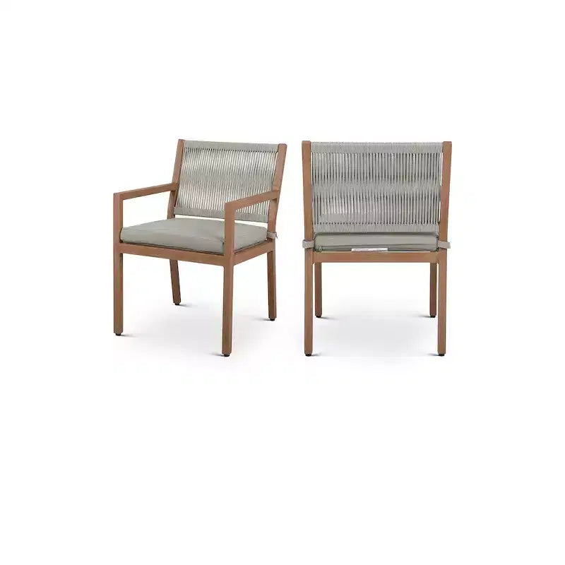 Meridian Furniture,Maui Grey Water Resistant Fabric Outdoor Patio Dining Arm Chair, Set of 2