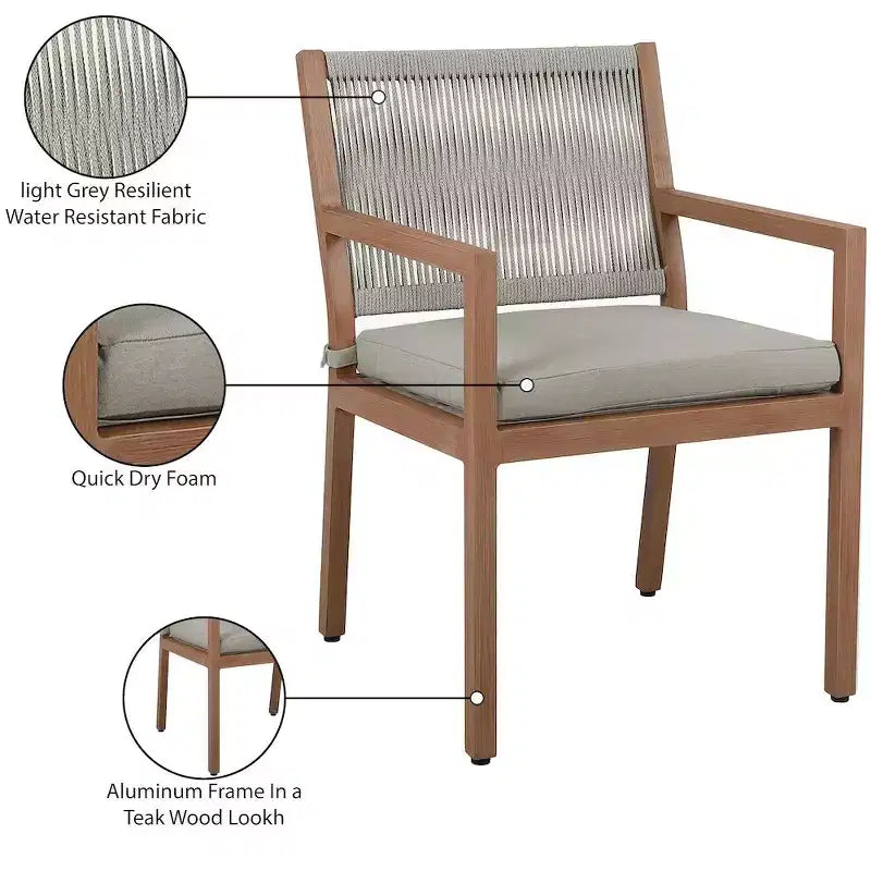 Meridian Furniture, Chaises de salle à manger d'extérieur Maui en tissu gris résistant à l'eau, lot de 2