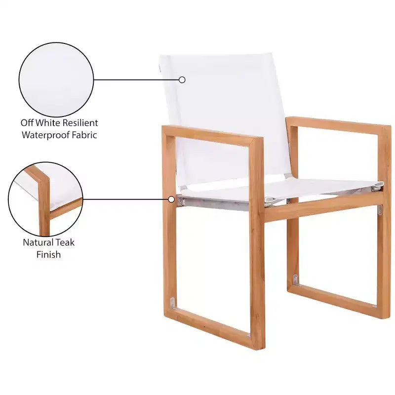 Meridian Furniture, Chaise de salle à manger d'extérieur Tulum en tissu résistant à l'eau avec accoudoirs