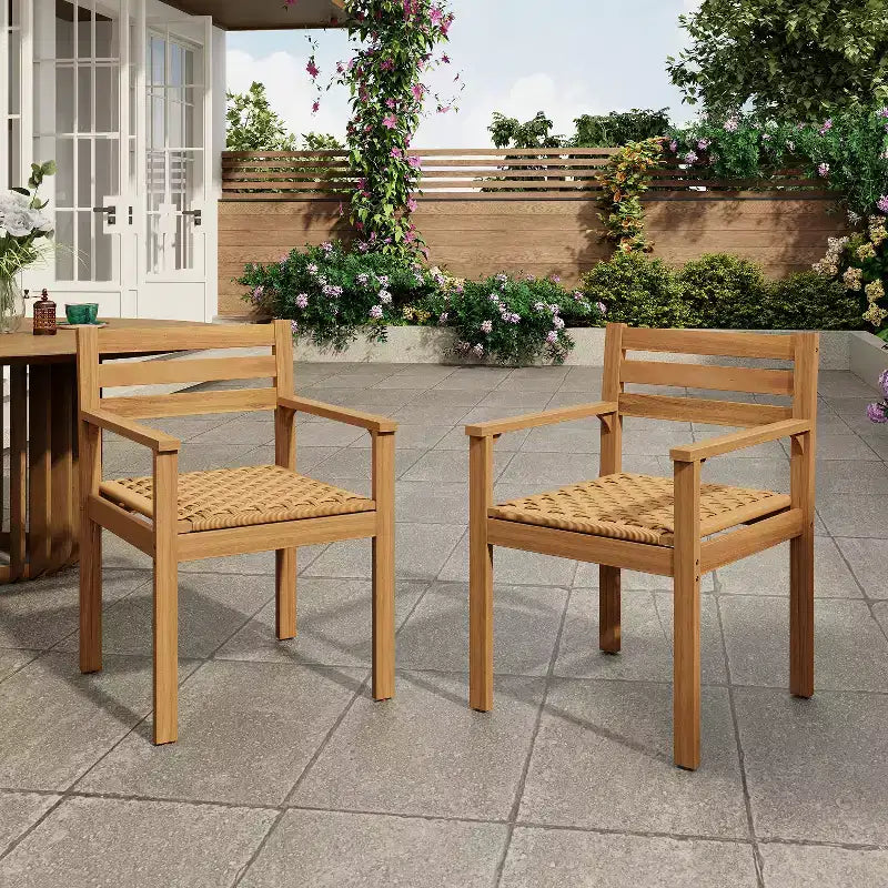 Christopher Knight Home Arnold Outdoor Wood and Rattan Dining Chairs with Woven Seats (Set of 2)