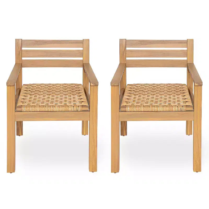 Chaises de salle à manger d'extérieur en bois et rotin avec sièges tressés Arnold de Christopher Knight Home (lot de 2)
