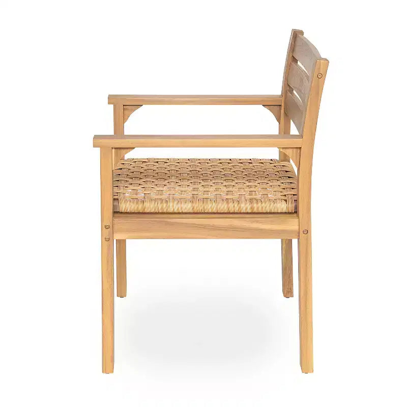 Chaises de salle à manger d'extérieur en bois et rotin avec sièges tressés Arnold de Christopher Knight Home (lot de 2)