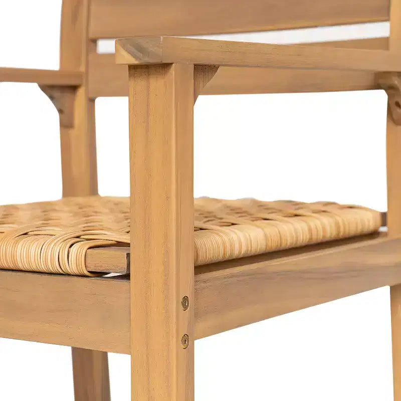 Chaises de salle à manger d'extérieur en bois et rotin avec sièges tressés Arnold de Christopher Knight Home (lot de 2)