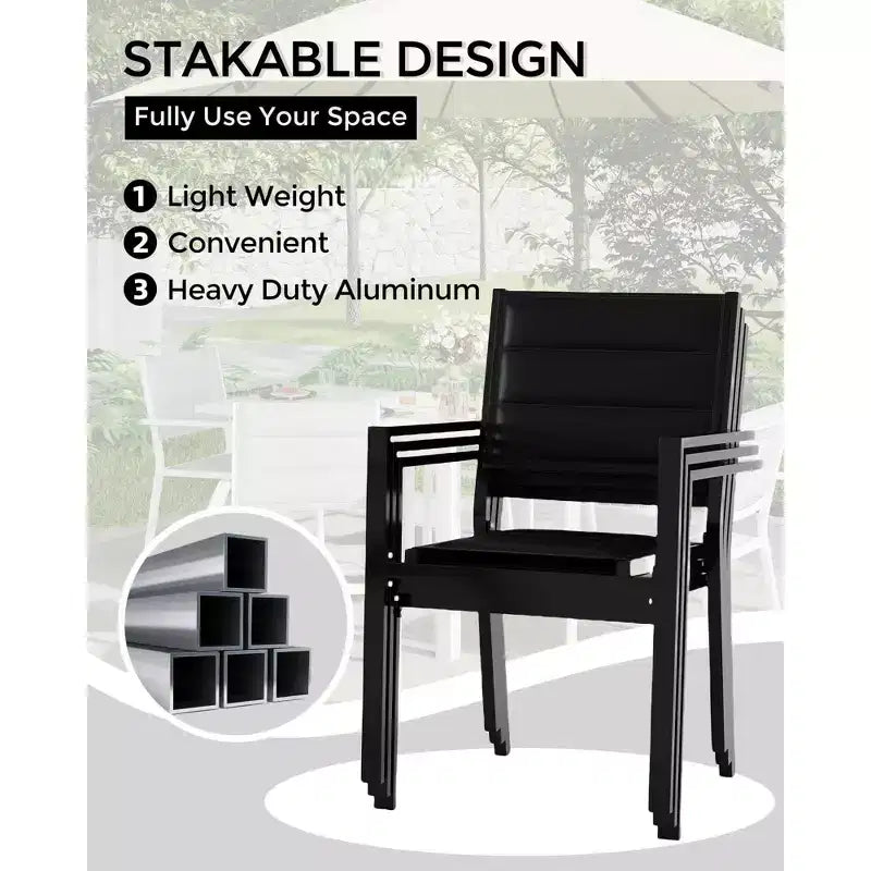 Lot de 2 chaises de salle à manger de patio, chaises de salle à manger extérieures empilables avec accoudoirs, chaise haute en aluminium avec tissu Textilene respirant pour le jardin