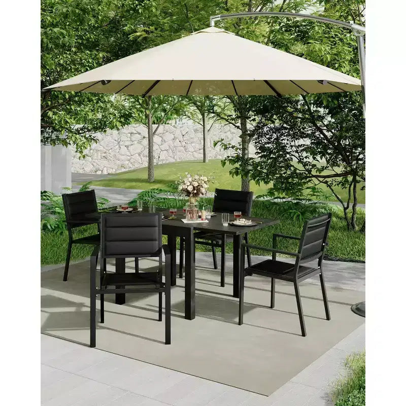 Lot de 2 chaises de salle à manger de patio, chaises de salle à manger extérieures empilables avec accoudoirs, chaise haute en aluminium avec tissu Textilene respirant pour le jardin