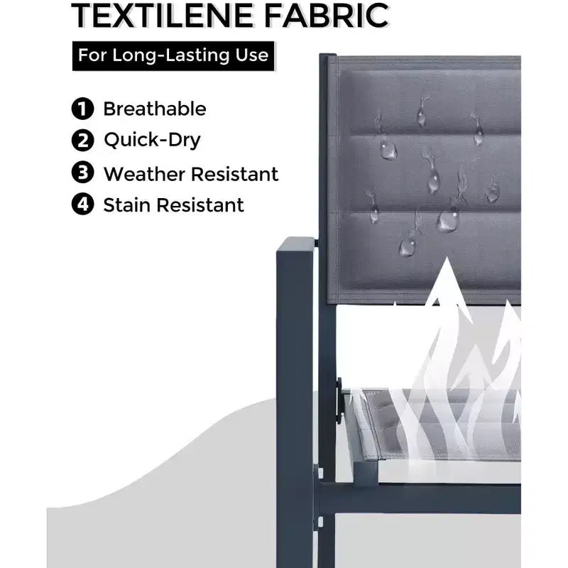 Lot de 2 chaises de salle à manger de patio, chaises de salle à manger extérieures empilables avec accoudoirs, chaise haute en aluminium avec tissu Textilene respirant pour le jardin