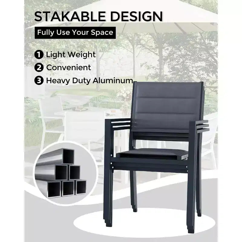 Lot de 4 chaises de salle à manger de patio, chaises de salle à manger empilables d'extérieur avec accoudoirs, chaise de bistro en aluminium avec tissu textilène respirant pour jardin