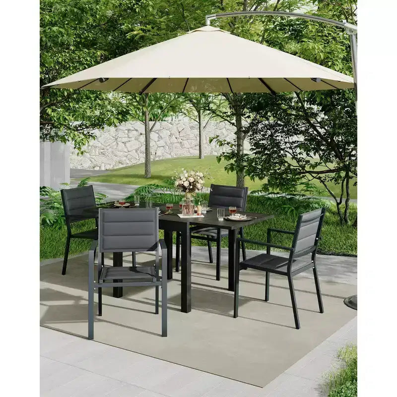 Lot de 4 chaises de salle à manger de patio, chaises de salle à manger empilables d'extérieur avec accoudoirs, chaise de bistro en aluminium avec tissu textilène respirant pour jardin