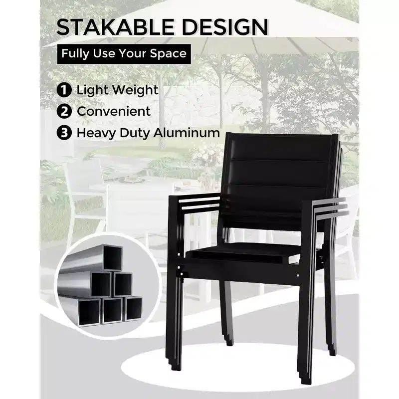 Lot de 4 chaises de salle à manger de patio, chaises de salle à manger empilables d'extérieur avec accoudoirs, chaise de bistro en aluminium avec tissu textilène respirant pour jardin
