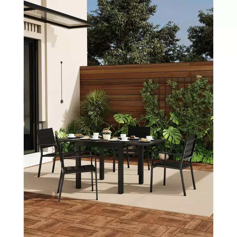 Lot de 4 chaises de salle à manger de patio, chaises de salle à manger empilables d'extérieur avec accoudoirs, chaise de bistro en aluminium avec tissu textilène respirant pour jardin