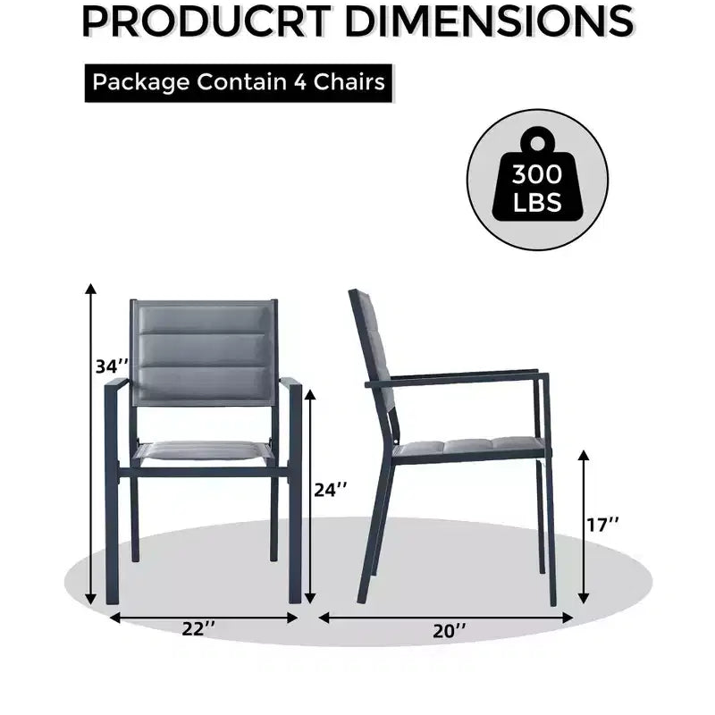 Lot de 4 chaises de salle à manger de patio, chaises de salle à manger empilables d'extérieur avec accoudoirs, chaise de bistro en aluminium avec tissu textilène respirant pour jardin