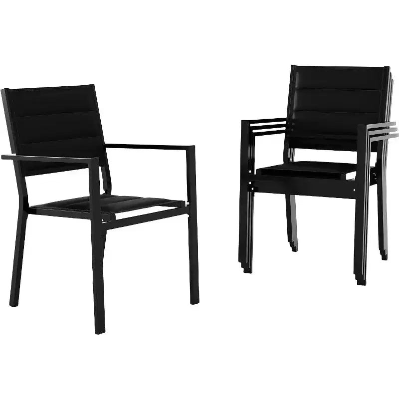 Patio Dining Chairs Set of 4, Outdoor Stackable Dining Chairs with Armrest, Aluminum Bistro Chair with Breathable Textilene Fabric for Backyard