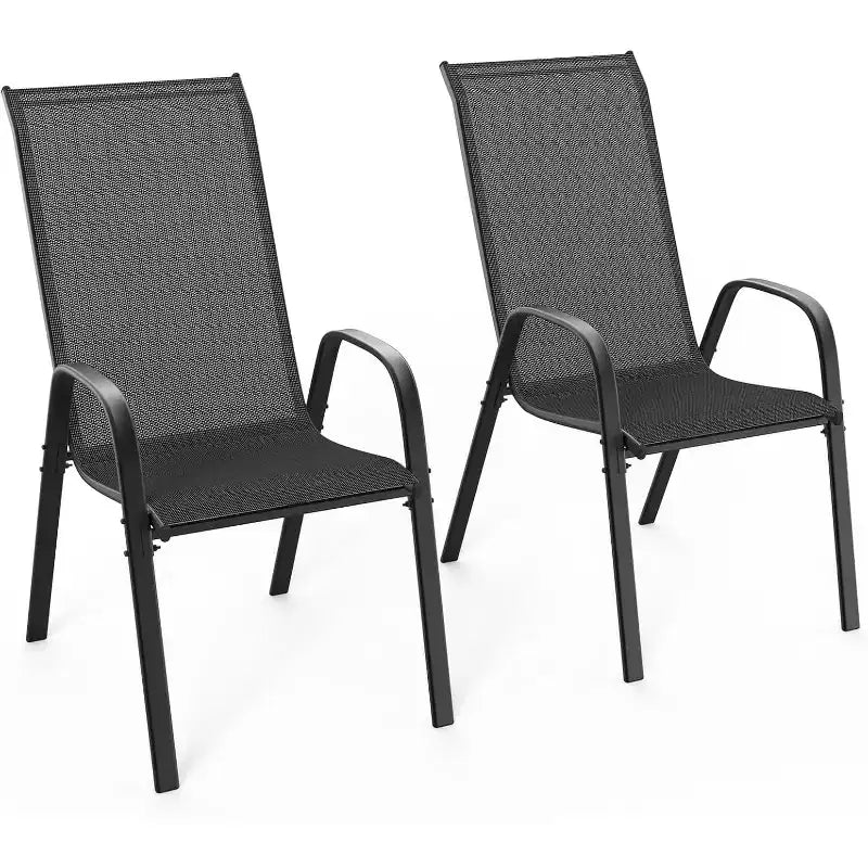 VINGLI Patio Chairs Set of 2  Stackable Outdoor Dining Chairs with Comfortable High Back Chairs and Armrests for Lawn, Balcony, Garden, Black