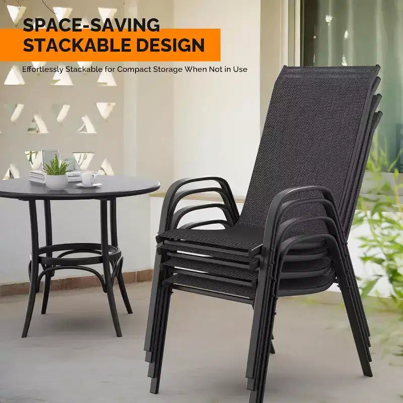VINGLI Lot de 2 chaises de patio empilables d'extérieur avec dossier haut confortable et accoudoirs pour pelouse, balcon, jardin, noir