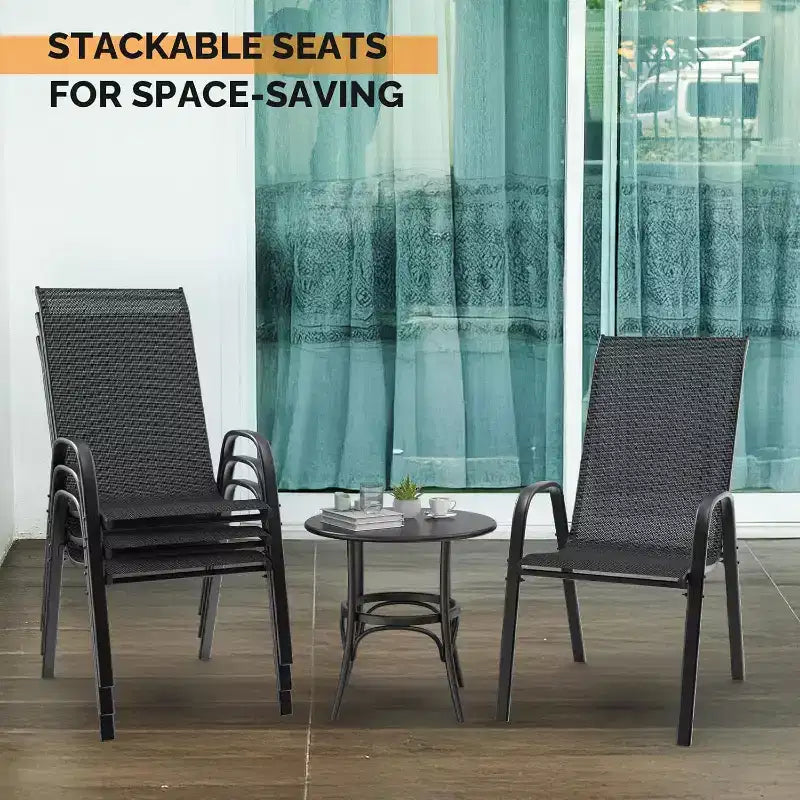 VINGLI Lot de 2 chaises de patio empilables d'extérieur avec dossier haut confortable et accoudoirs pour pelouse, balcon, jardin, noir