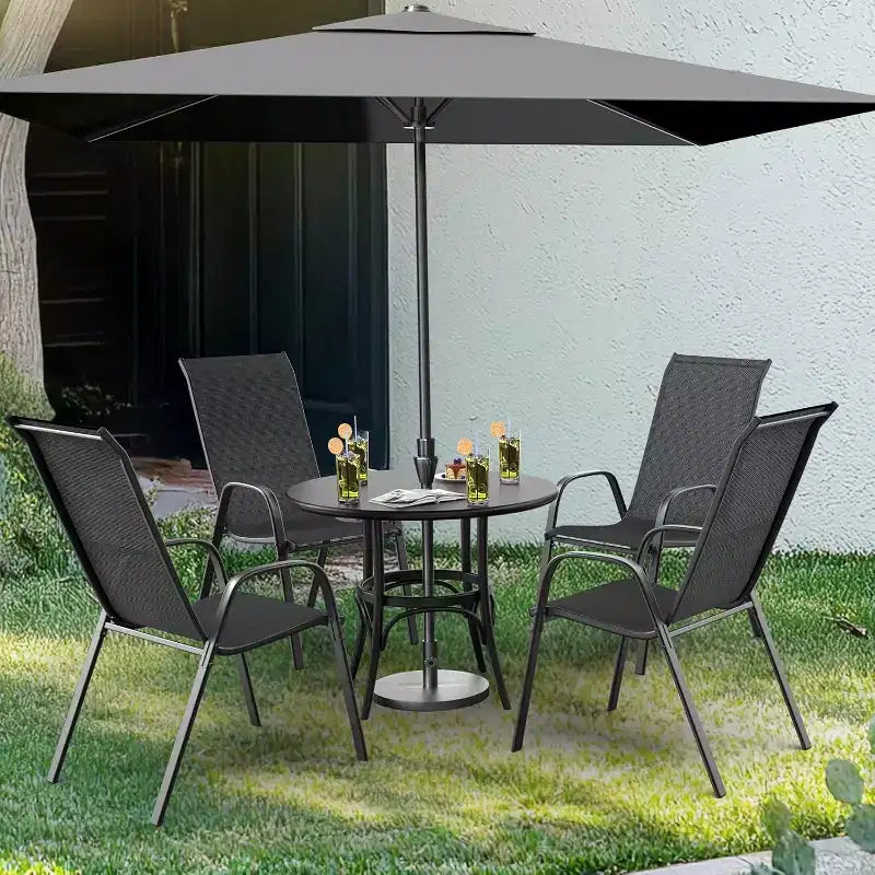 VINGLI Lot de 2 chaises de patio empilables d'extérieur avec dossier haut confortable et accoudoirs pour pelouse, balcon, jardin, noir