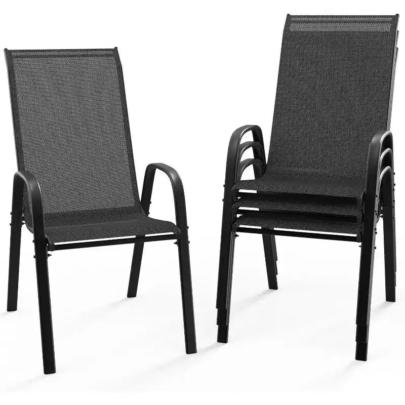 VINGLI Patio Chairs Set of 4  Stackable Outdoor Dining Chairs with Comfortable Sling High Back Chairs and Armrests, Black