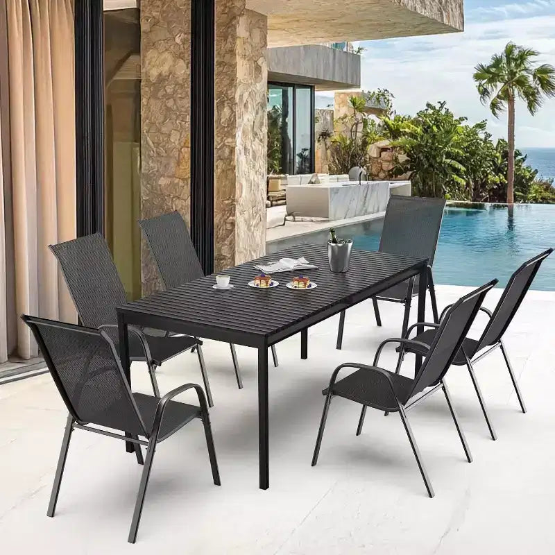 VINGLI Lot de 4 chaises de patio empilables d'extérieur avec dossier haut confortable en textilène et accoudoirs, noir